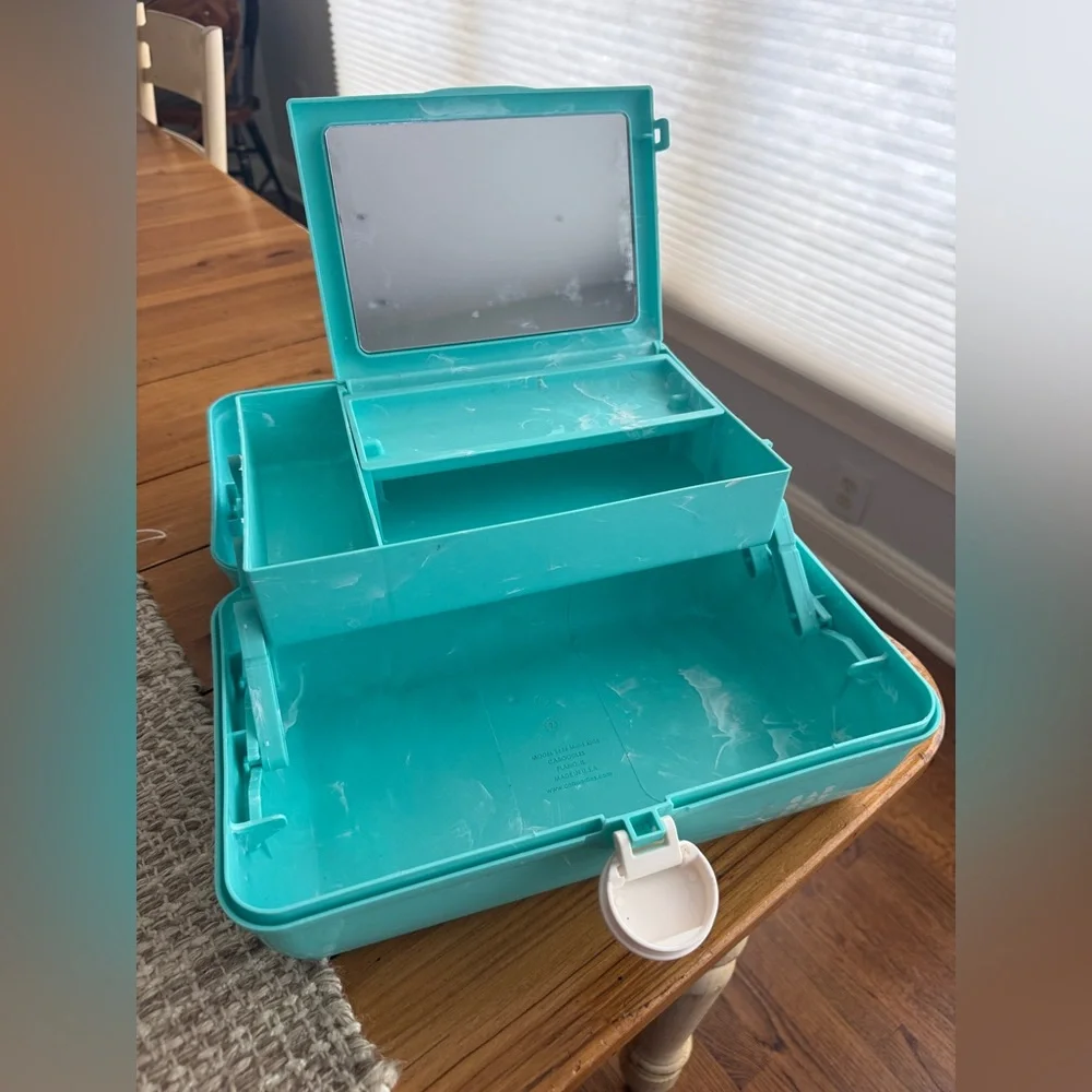 Caboodles On the Go Sea Foam Green Aqua Turquoise Makeup Case Organizer Vintage